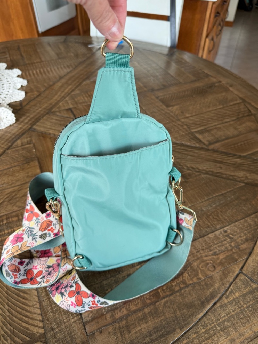 Kedzie Mint Crossbody Bag with Floral Strap - Picture 6 of 10